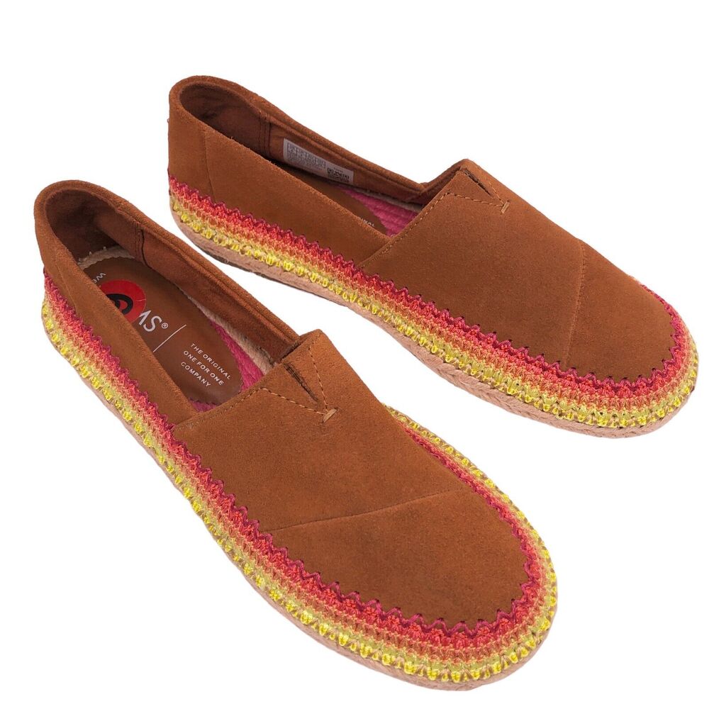 Toms Espadrilles Brown Suede Leather Slip On Shoes Flats Esparto Womens 6 EUC‎